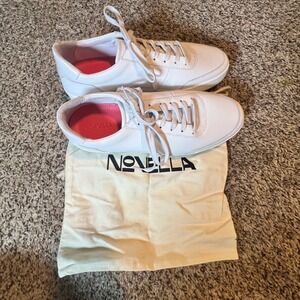 Novella Mens White Leather Low Top Sneakers Size 10 Gold Embroidery No 2 1203